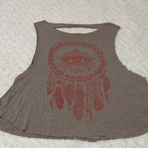 Brown Sleeveless Top with Red Dreamcatcher Design